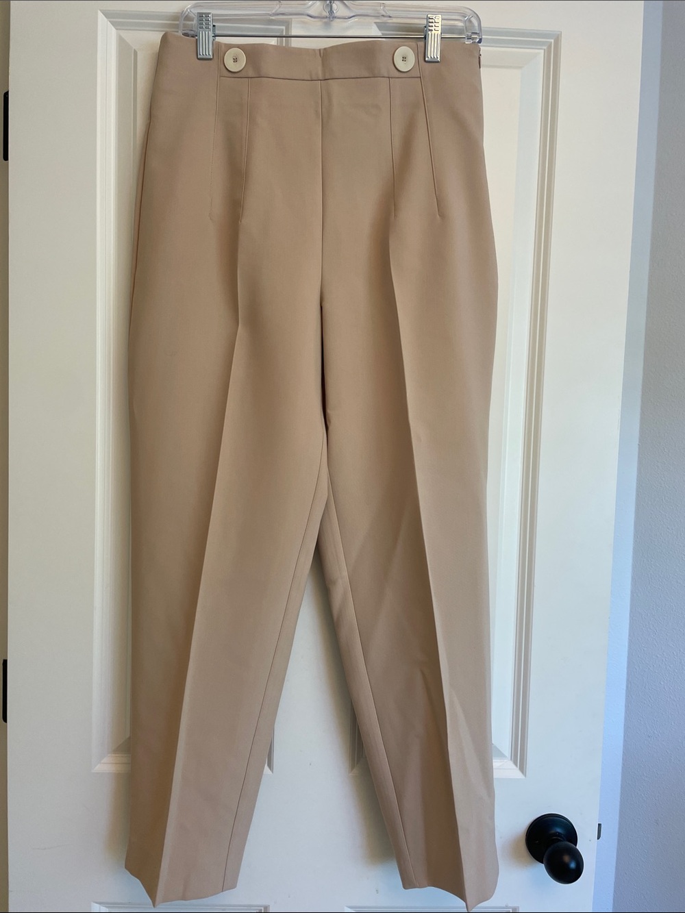 Zara Beige Straight-Leg High-Waist Trousers